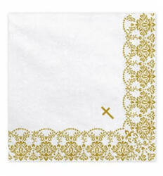 PartyDeco S. r. o Szalvéta, Keresztelőre, arany mintákkal, 20 db, 33X33 CM