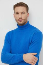 Benetton gyapjúkeverék pulóver férfi, garbónyakú - kék L