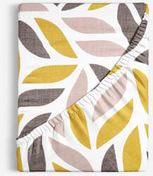 Goldea cearceaf de pat bumbac 100% cu elastic - frunze geometrice aurii și maro 80 x 160 cm