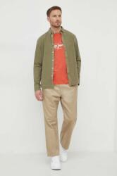 Pepe Jeans pamut ing férfi, legombolt galléros, zöld, regular - zöld XL - answear - 40 990 Ft