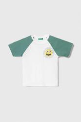 Benetton gyerek pamut póló fehér, nyomott mintás - fehér 98
