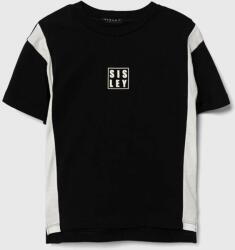 Sisley gyerek pamut póló fekete, nyomott mintás - fekete 110