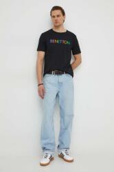 United Colors of Benetton pamut póló fekete, férfi, nyomott mintás - fekete L - answear - 8 790 Ft