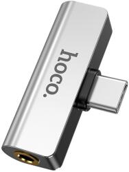 hoco. Audió és töltő adapter 2in1, elosztó, USB Type-C - USB Type-C töltő + 3.5 mm jack átalakító, 90 fokos/derékszögű csatlakozó, Hoco LS26, ezüst (RS131066) (RS131066)