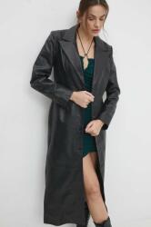 ANSWEAR palton de piele femei, culoarea negru, de tranzitie BBYH-KPD003_99X