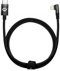 USB Type-C töltő- és adatkábel, Lightning, 100 cm, 2400mA, 20W, gyorstöltés, 90 fokos/derékszögű, cipőfűző minta, Baseus MVP 2, CAVP000201, fekete