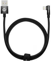  USB töltő- és adatkábel, Lightning, 100 cm, 2400mA, 20W, gyorstöltés, 90 fokos/derékszögű, cipőfűző minta, Baseus MVP 2, CAVP000001, fekete