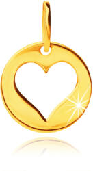Ekszer Eshop 9K sárga arany medál - fényes kör szív kivágással