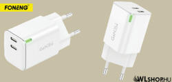 FONENG Hálózati töltő, fali töltő, GAN töltő, 35W, 2 x USB-C aljzat, gyors töltés, QC4.0+, 2.4A Foneng - Fehér