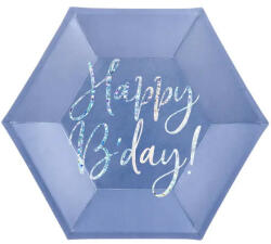 Partydeco Papírtányér 20cm 6db Happy Birthday, elegáns kék (LUFI816448)