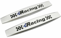 AVEX Set 2 x Embleme auto metalice, autoadezive, model "RACING", finisaj Crom, dimensiune, 10 x 1, 5 cm