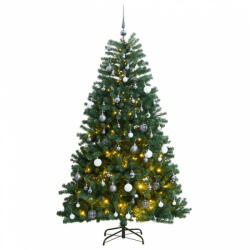 vidaXL csuklópántos műkarácsonyfa 300 LED-del és gömbökkel 240 cm (3210166)