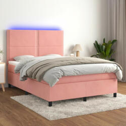 vidaXL rózsaszín bársony rugós és LED-es ágy matraccal 140x190 cm (3136064) - balena