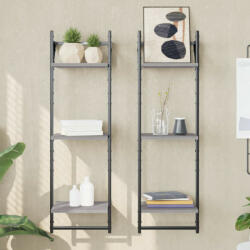 vidaXL 2 db 3 szintes szürke sonoma fali polc rúddal 30 x 25 x 100 cm (836261) - balena
