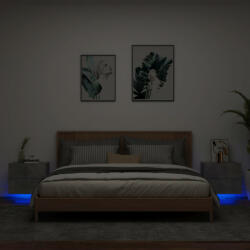 vidaXL 2 db betonszürke fali éjjeliszekrény LED-világítással (836819) - balena
