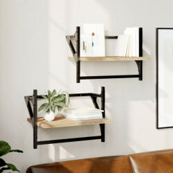 vidaXL 2 db sonoma tölgy színű falipolc rúddal 40 x 25 x 30 cm (836239) - balena