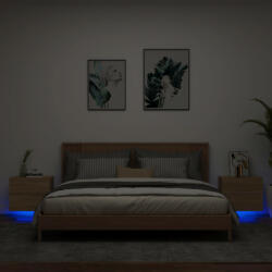 vidaXL 2 db sonoma tölgy színű fali éjjeli szekrény LED-világítással (836817) - balena