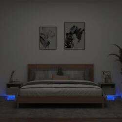 vidaXL 2 db szürke sonoma színű éjjeliszekrény LED-ekkel 40x39x37 cm (836809) - balena