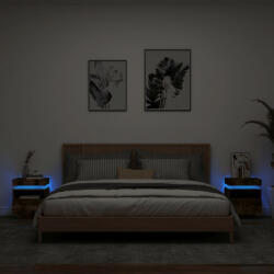 vidaXL 2 db sonoma-tölgy éjjeliszekrény LED-fényekkel 40x39x48, 5 cm (836793) - balena