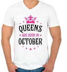 printfashion A királynők októberben születnek - Férfi V-nyakú póló - Fehér (374447)