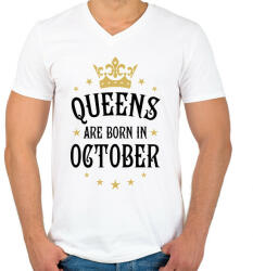 printfashion A királynők októberben születnek - Férfi V-nyakú póló - Fehér (374306)