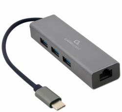 Gembird USB-C Gigabit network adapter with 3-port USB 3.1 hub Grey (A-CMU3-LAN-01) - hardwarezone