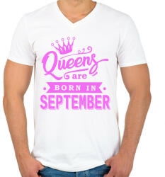 printfashion A királynők szeptemberben születnek - Férfi V-nyakú póló - Fehér (334038)
