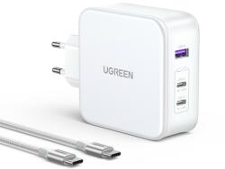 Ugreen Nexode GaN Fast Wall Charger 140W - захранване за ел. мрежа за ла то и, смартфони и таблети с USB-A и 3xUSB-C изходи с технология за бързо зареждане и USB-C към USB-C кабел (бял)