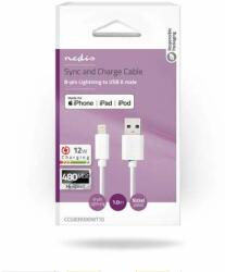 Nedis Cablu Lightning | USB 2.0 | Apple Lightning, 8 pini | Conector USB-A | 480 Mbps | Placat cu nichel | 1.00 m | Rotund | PVC | Alb | Cutie (CCGB39300WT10)