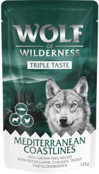 Wolf of Wilderness Wolf of Wilderness "Triple Taste" gazdaságos csomag 24 x 125 g - 24 x 125 g Mediterranean Coastlines - Bárány, csirke, pisztráng