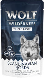 Wolf of Wilderness Wolf of Wilderness "Triple Taste" gazdaságos csomag 24 x 125 g - 24 x 125 g Scandinavian Fjords - Lazac, rénszarvas, csirke