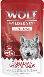 Wolf of Wilderness Wolf of Wilderness "Triple Taste" gazdaságos csomag 24 x 125 g - 24 x 125 g Canadian Woodlands - Marha, tőkehal, pulyka