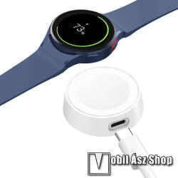  Hordozható mini okosóra töltő - FEHÉR - mágneses, Type-C port, kulcstartóra rögzíthető, csúszásgátló - SAMSUNG Galaxy Watch Active / Active2 / Galaxy Watch3 / Watch4 / Watch5 / Watch6