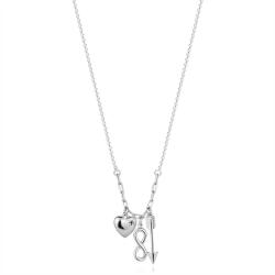 Ekszer Eshop 925 ezüst nyaklánc - fekete briliáns, szív, végtelen szimbólum, nyíl