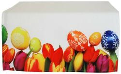  Húsvéti asztalterítő - asztalközép 60x120 cm fehér alapon tojás + tulipán mintás