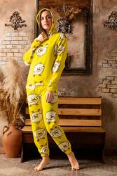 Sude Pijama dama din polar, galben cu imprimeu