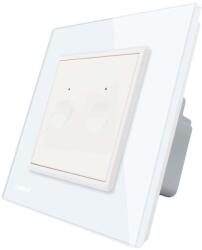 LIVOLO Intrerupator dublu cap scara / cap cruce wireless Livolo din sticla, Serie noua, alb, 782100401SR-11
