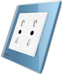 LIVOLO Priza dubla module inguste Livolo cu rama din sticla - standard german, albastru, VL-C9-C2IT-19 (VL-C9-C2IT-19)