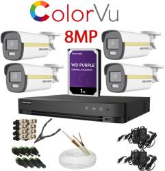 Hikvision KIT 4 Camere video ColorVU complet, 8MP, 2.8mm, 40M, DVR, HDD 1TB, Cablu, HIKVISION - KIT4CHC8-4C28-b1TWD