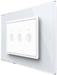 LIVOLO Intrerupator triplu cap scara / cap cruce wireless cu touch Livolo cu rama din sticla, standard Italian - Serie noua, alb, VL-FC3SR-3WP-11