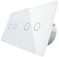 LIVOLO Intrerupator dublu + dublu cu touch Wireless Livolo din sticla, alb, VL-C702R/C702R-11 (VL-C702R/C702R-11)
