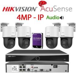 Hikvision KIT 4 Camere video PTZ, AcuSense IP PoE, 4MP, 2.8mm, Mic, Speaker, IR si ColorVu 30M, NVR PoE, HDD 1TB, HIKVISION - KIT4CHAHIPAPT-4A28-WDT1
