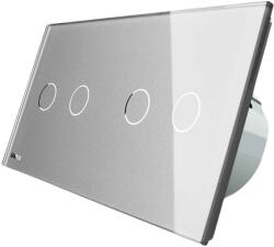 LIVOLO Intrerupator dublu + dublu cu touch Livolo din sticla, gri, VL-C702/C702-15