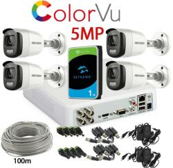 Hikvision KIT 4 Camere video ColorVU complet, 5MP, 2.8mm, Lumina Alba 20M, DVR, HDD 1TB, Cablu, HIKVISION - KIT4CHC-4C28VB-b1TSG