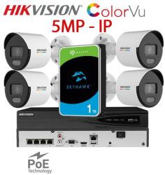 Hikvision KIT 4 Camere video IP PoE ColorVu, 4MP, 2.8mm, Lumina Alba 30m, NVR PoE, HDD 1TB, HIKVISION - KIT4CHAHIPCVU-4A28C-SGT1