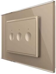 LIVOLO Intrerupator triplu cu touch Livolo cu rama din sticla, standard Italian - Serie noua, auriu, VL-FC3-3AP-13