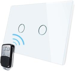 LIVOLO Intrerupator dublu wireless cu touch Livolo din sticla si telecomanda inclusa-standard italian, alb, VL-C2/C902R-81
