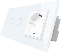 LIVOLO Intrerupator dublu ZigBee + priza simpla ZigBee Livolo, rama din sticla, Control de pe telefon, alb, VL-C702Z/C7-C1EUZ-11