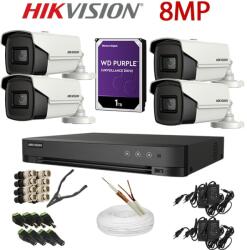 Hikvision KIT 4 Camere video complet, 8MP, 2.8mm, IR 60m, DVR, HDD 1TB, Cablu, HIKVISION - KIT4CHA-4A28-WDT1