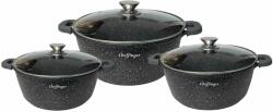 Cheffinger Set 3 cratite cu capac CF-DCS01, acoperire din marmura, 20-24-28cm 2L-3.5L-5.7L, anti lipre (CF-DCS01)